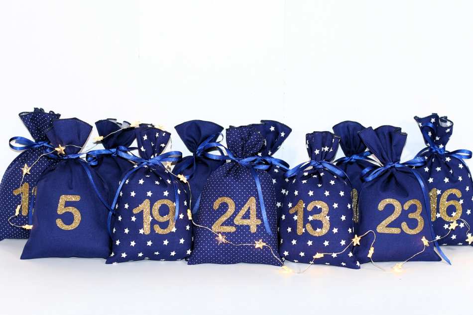 adventskalender Stoff blau gold