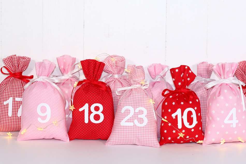 Adventskalender zum selbst befüllen rot/rosa