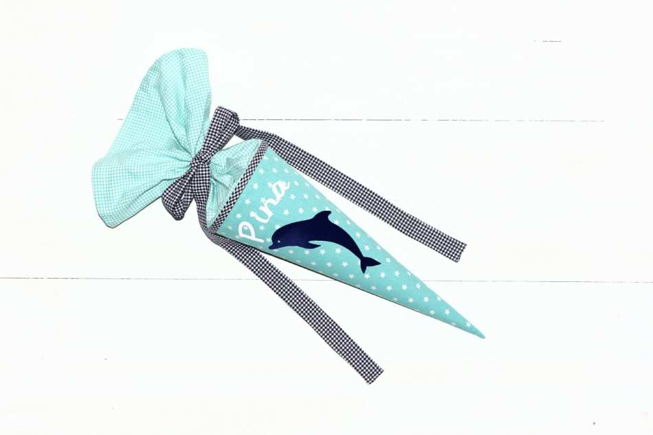 Geschwisterschultüte mit Delfin türkis