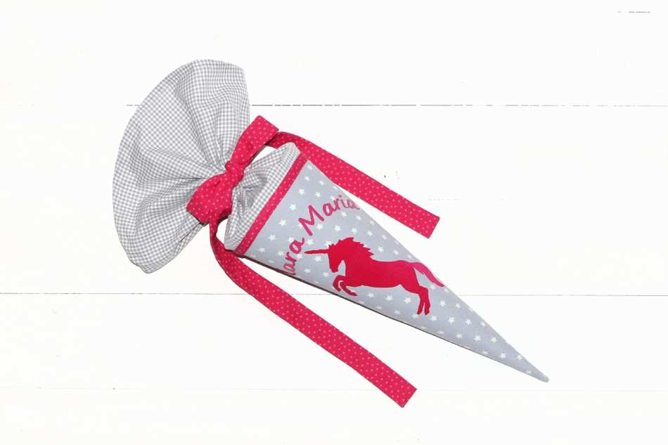 Geschwisterschultüte mit Einhorn personalisiert grau
