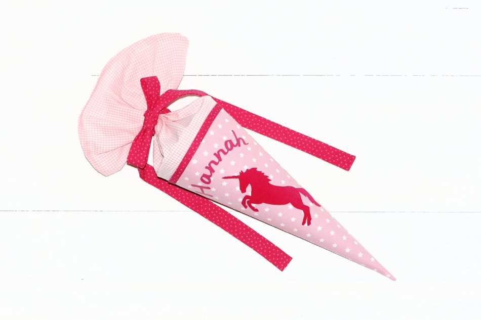 Geschwisterschultüte mit Einhorn rosa mit pink