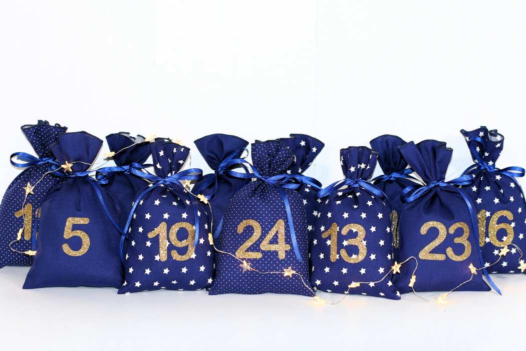 adventskalender Stoff blau gold