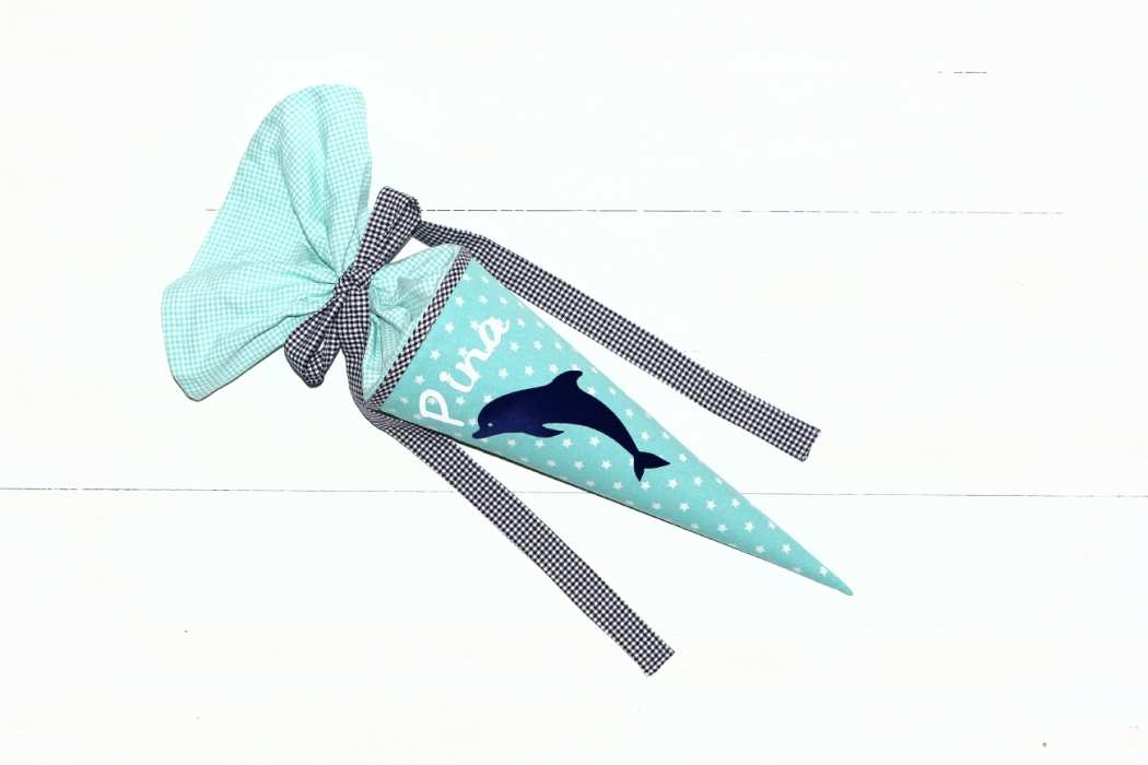 Geschwisterschultüte mit Delfin türkis