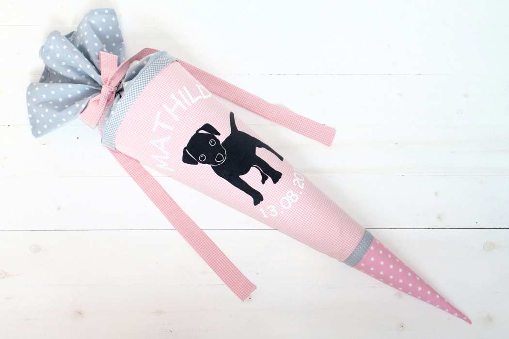Schultüte mit Hund rosa