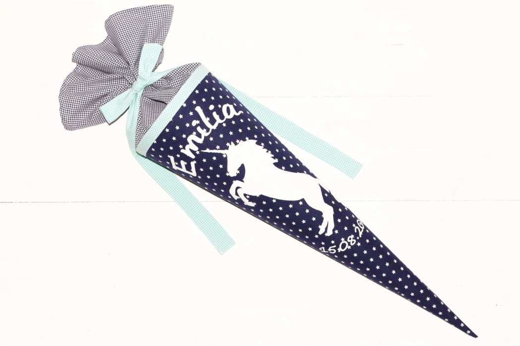 Schultüte mit Einhorn blau