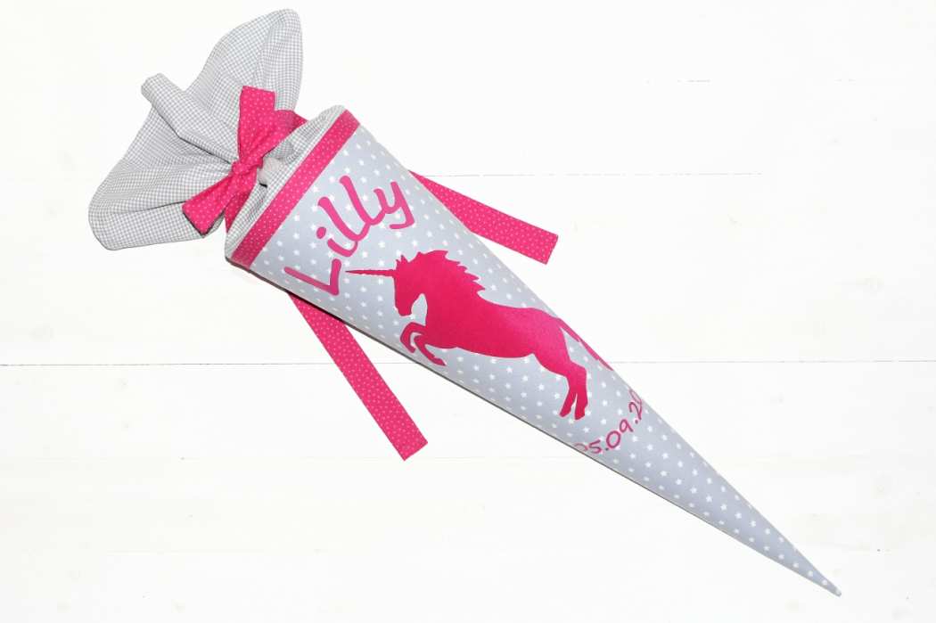 Schultüte mit Einhorn grau