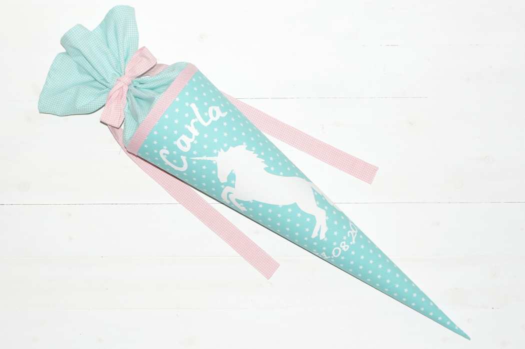Schultüte mit Einhorn türkies
