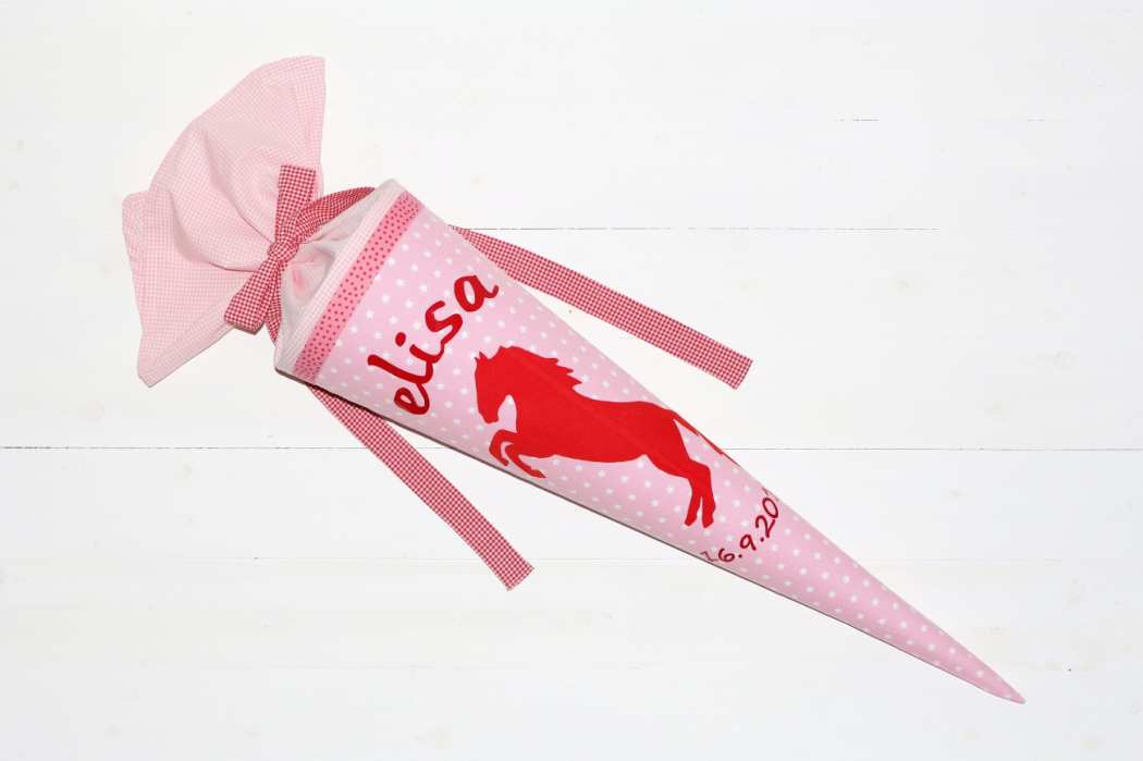 Schultüte mit Pferd rosa mit Namen und Datum